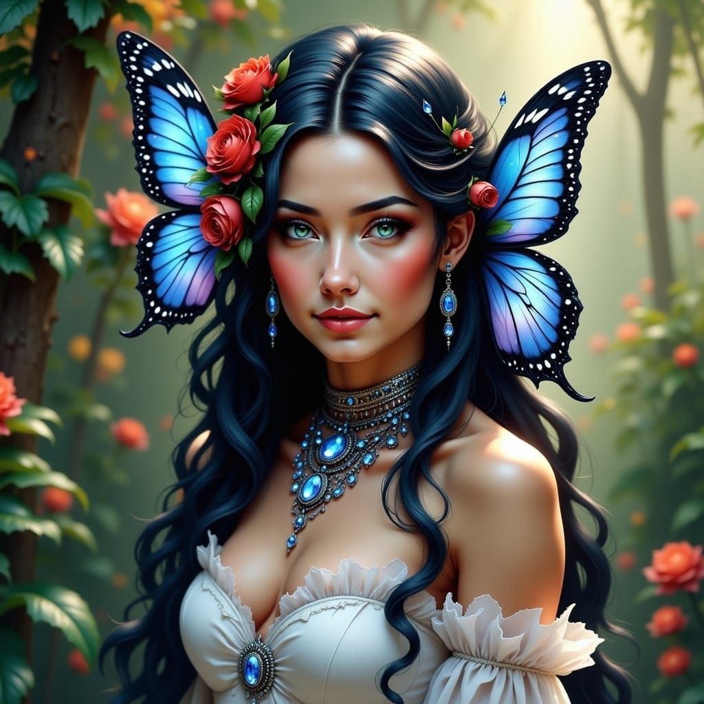 Enchanted Butterfly Maiden in Mystical Garden
