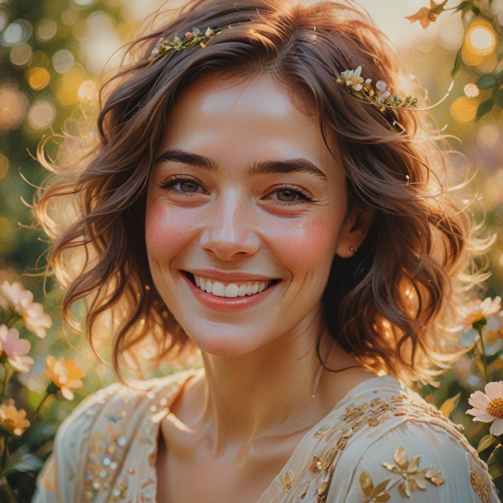 Smiling Woman in Impressionist Portrait