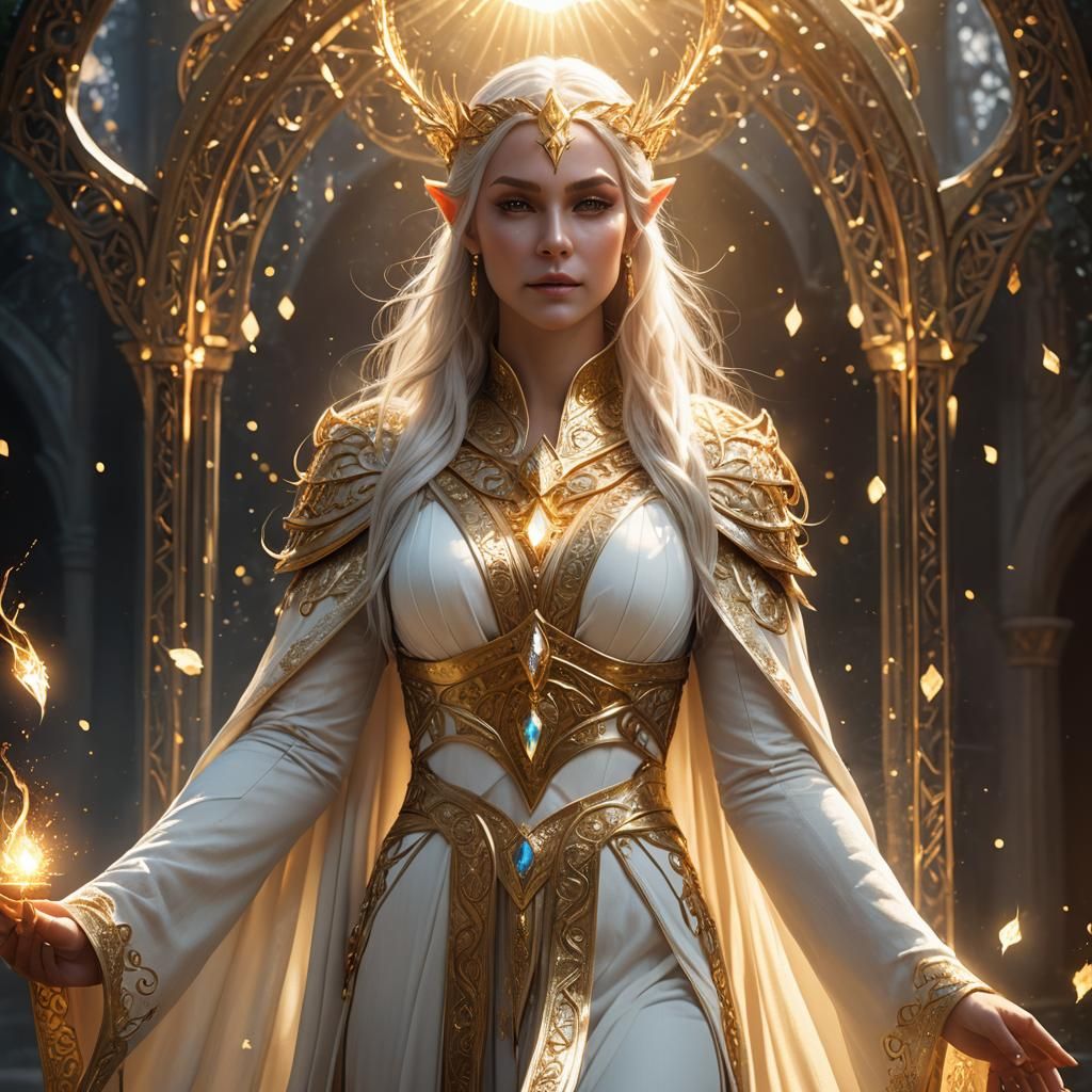 High Elf Priestess Casting Sunlight Spell