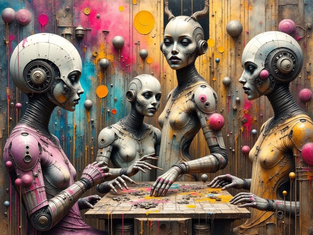 Surreal Collage of Art, Technology, and History