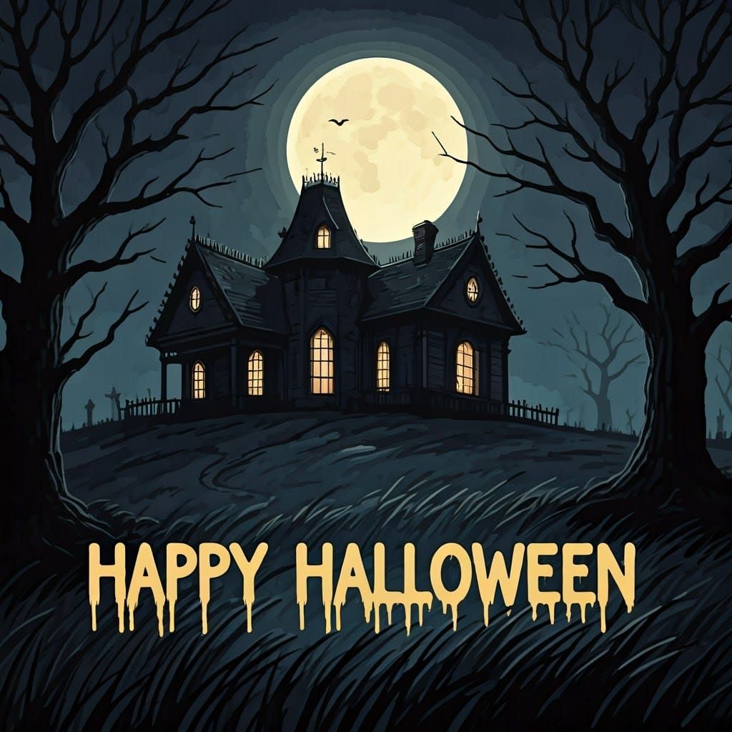 Haunted Halloween Text in Comic Gouache Style