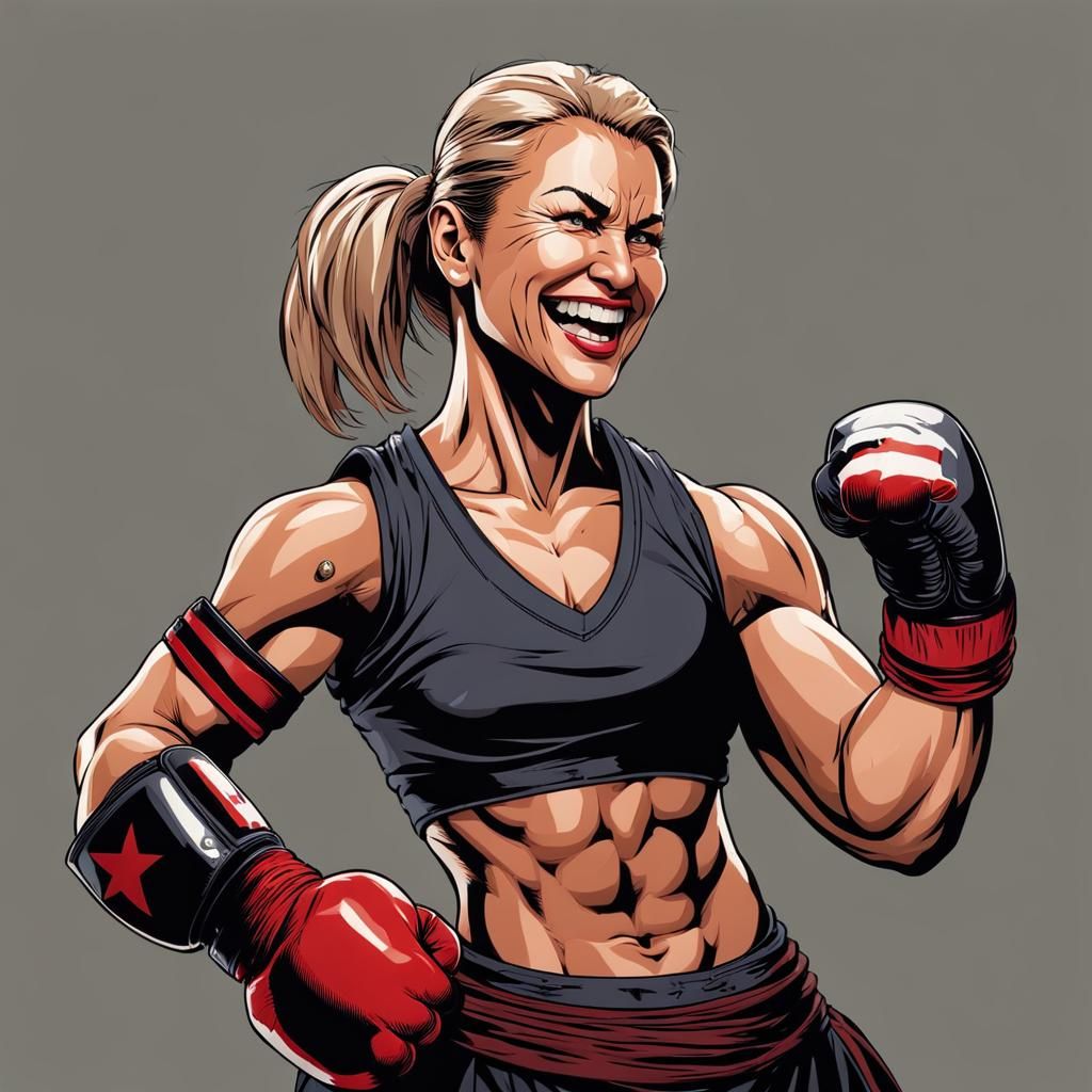 Middle-Aged Female Fighter with Scars and Gappy Smile