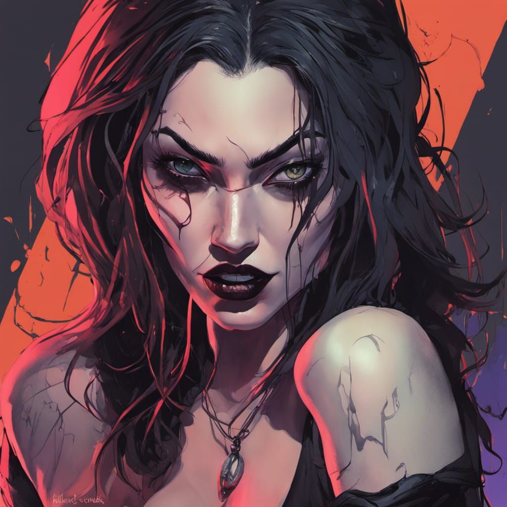 Gothic Vampire with Fangs in Splash Art Style