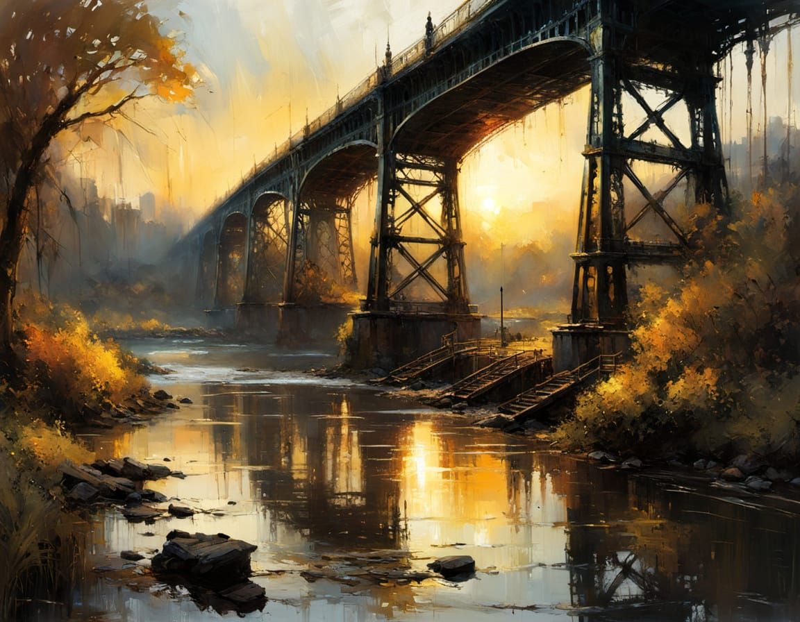 Surreal Sunset Bridge in Fine Art Style
