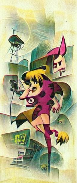 Chibi Magical Girl in Cyberpunk Cartoon Style