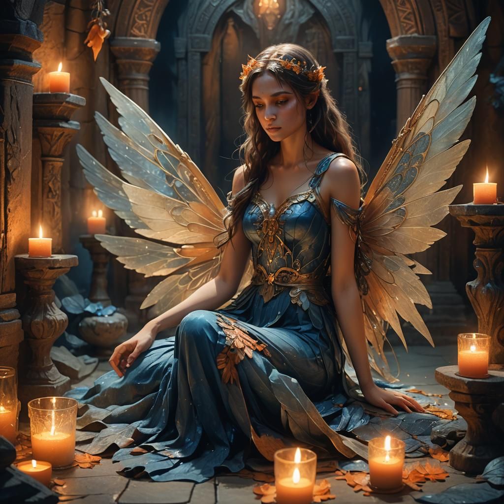 Sorrowful Fairy in Mystical Chamber: Fantasy Concept Art