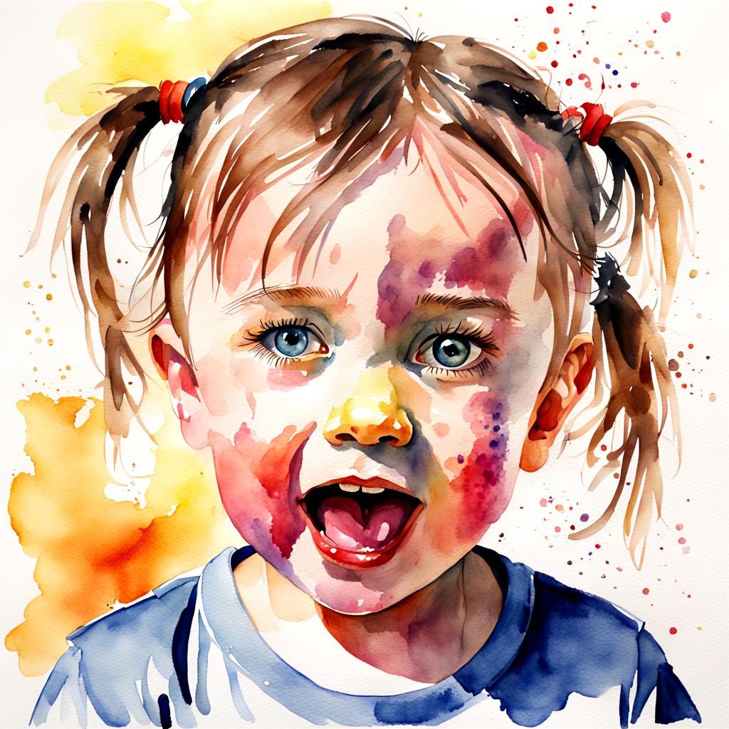 Watercolor portrait silly face child