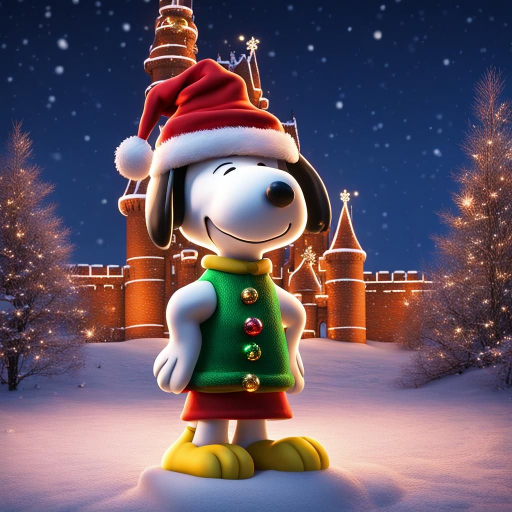 Snoopy in Christmas Outfit Before Castle