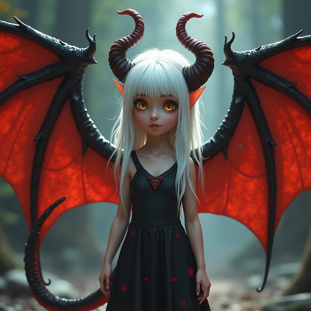 Devil Girl with Dragon Wings: Fantasy Concept Art