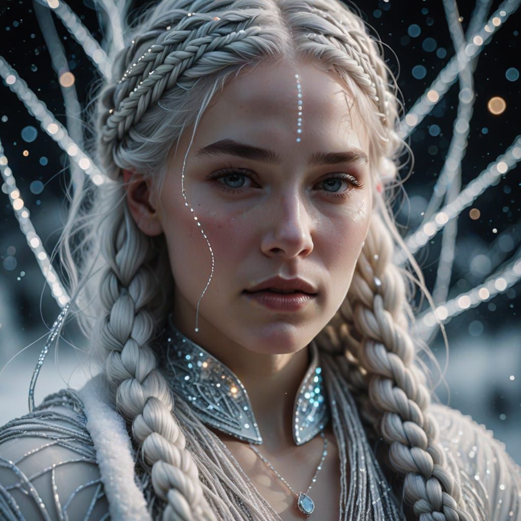 Braided Fiber Optics: A Futuristic Portrait in Platinum