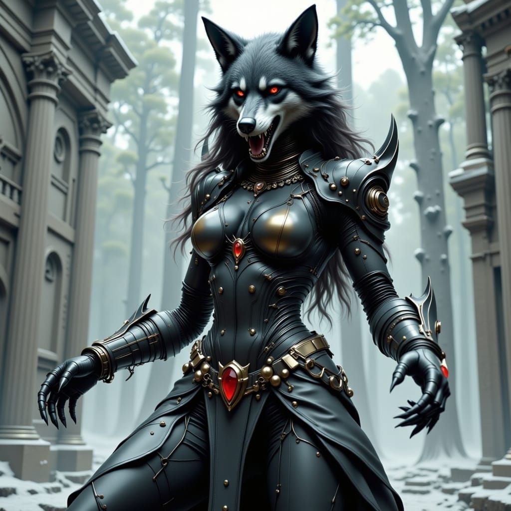 Cyberpunk Warrior Goddess with Werewolf Head