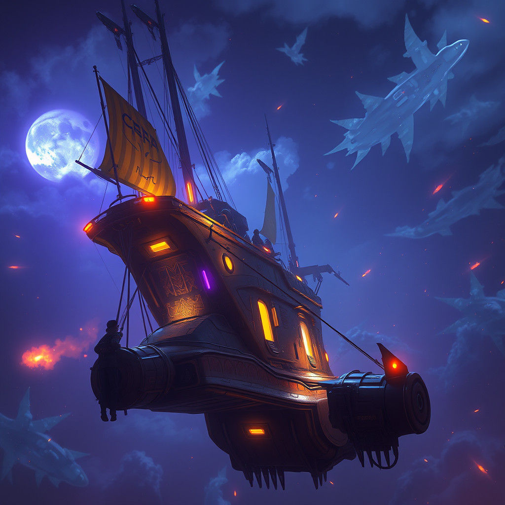 Sci-Fi Airship Crew in Dark Fantasy Style