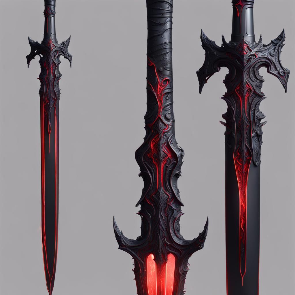 Futuristic Black Metal Sword with Glowing Veins