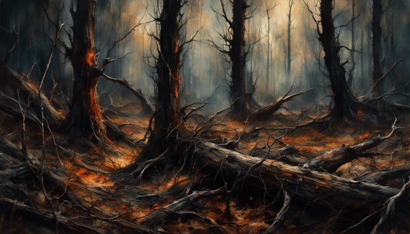 Fire-Ravaged Forest with Sparse Wildlife