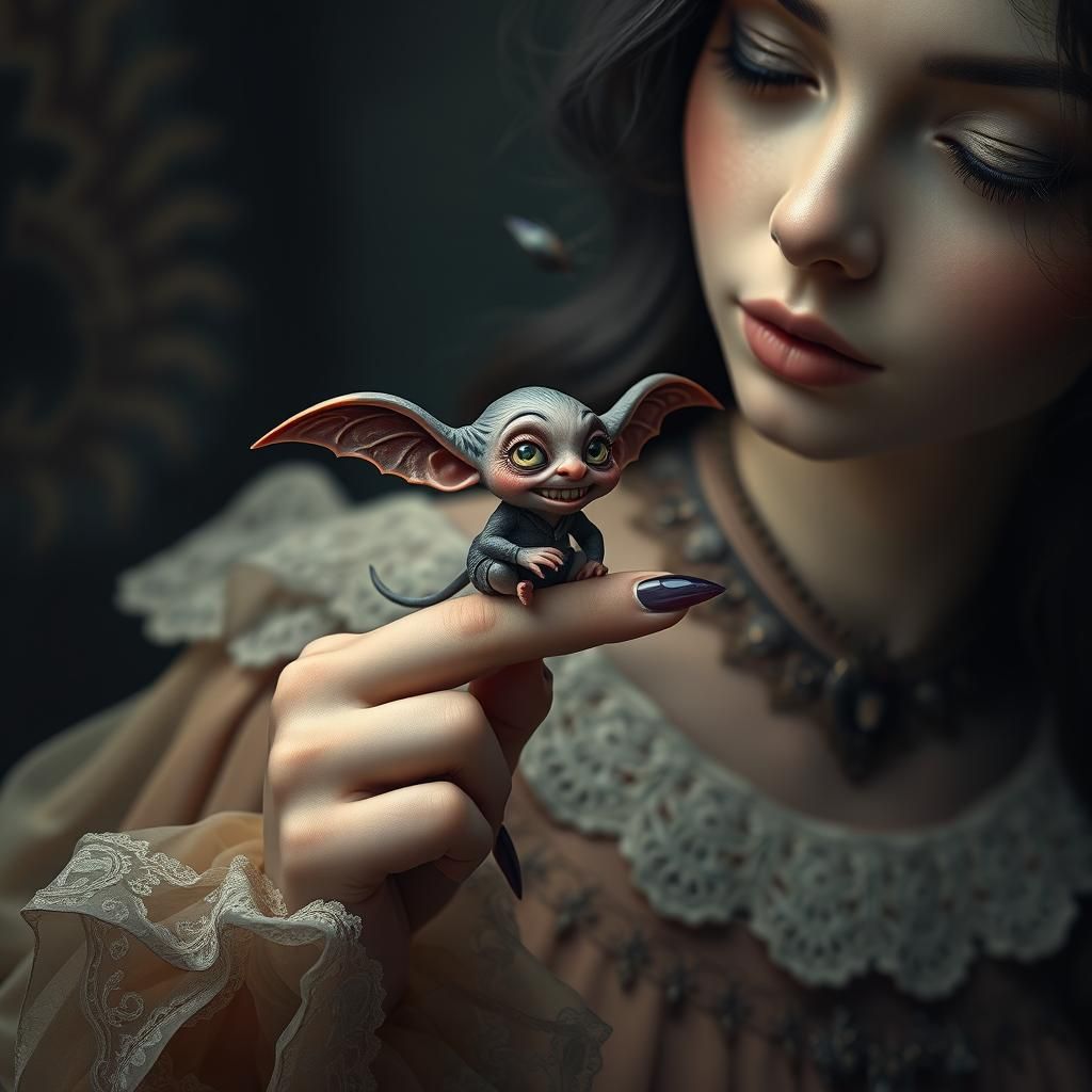 Mystical Woman with Goblin, Dark Fantasy Scene