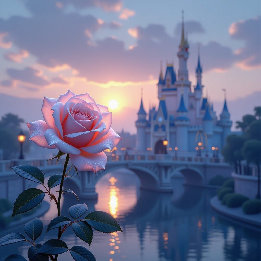 Luminous Spider Silk Rose and Silver Web Castle at Dawn