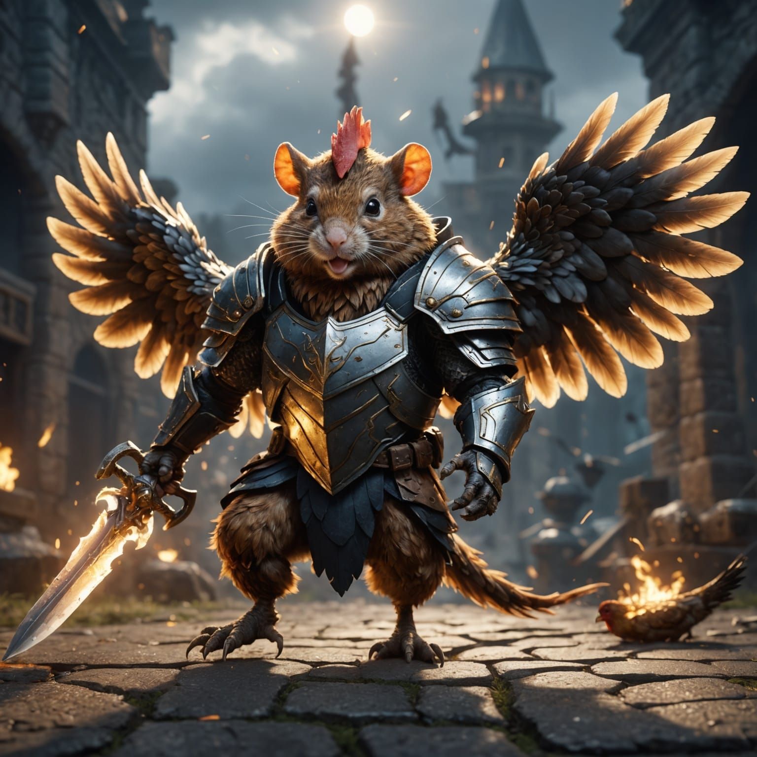 Armored Mouse Rides Chicken into Battle