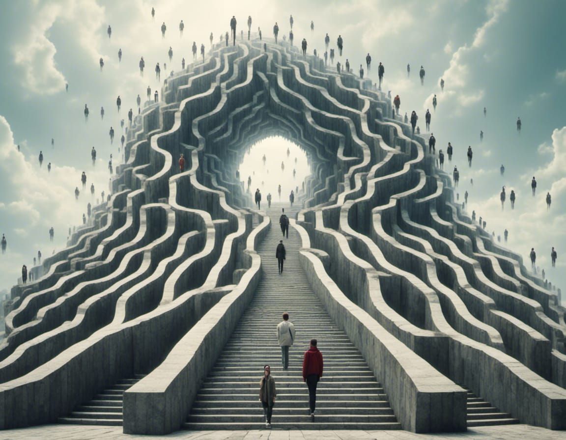 Surreal Dreamscape With Looping Stairs and Odd Angles