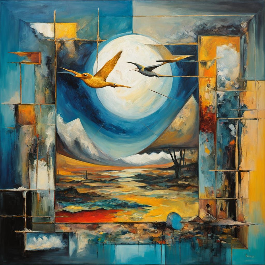 Dreamlike Surrealist Masterpiece with Geometric Shapes and I...