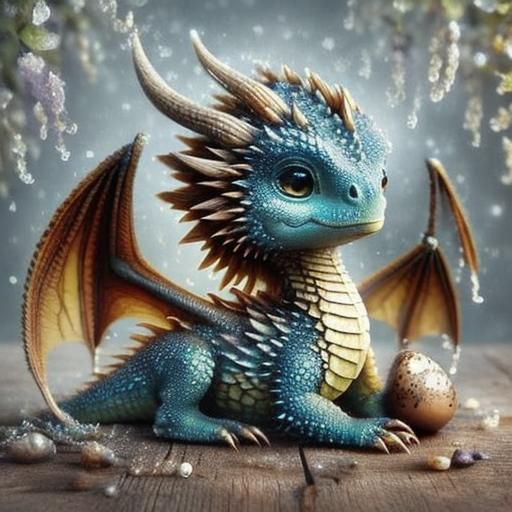 <lora:Cute dragons:1.0> Ein Babydrache in einem zerbrochem Ei