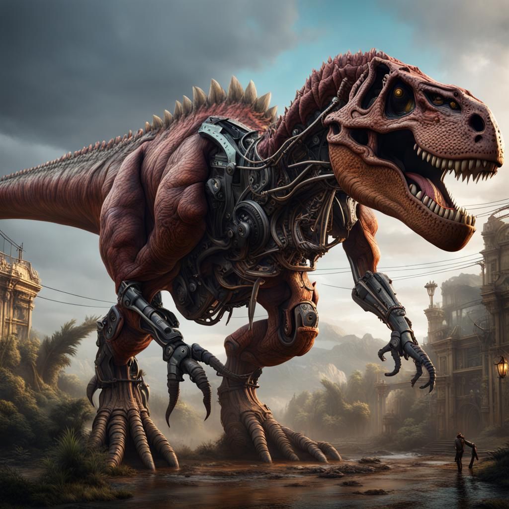 Mechanical Tyrannosaurus Rex: Detailed Matte Painting