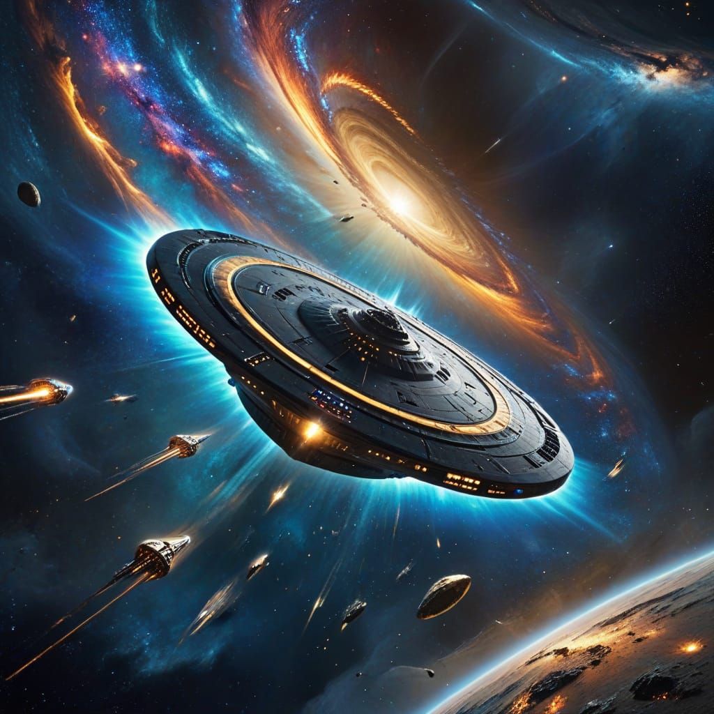 Star Trek Spaceship Soaring Through Galaxy