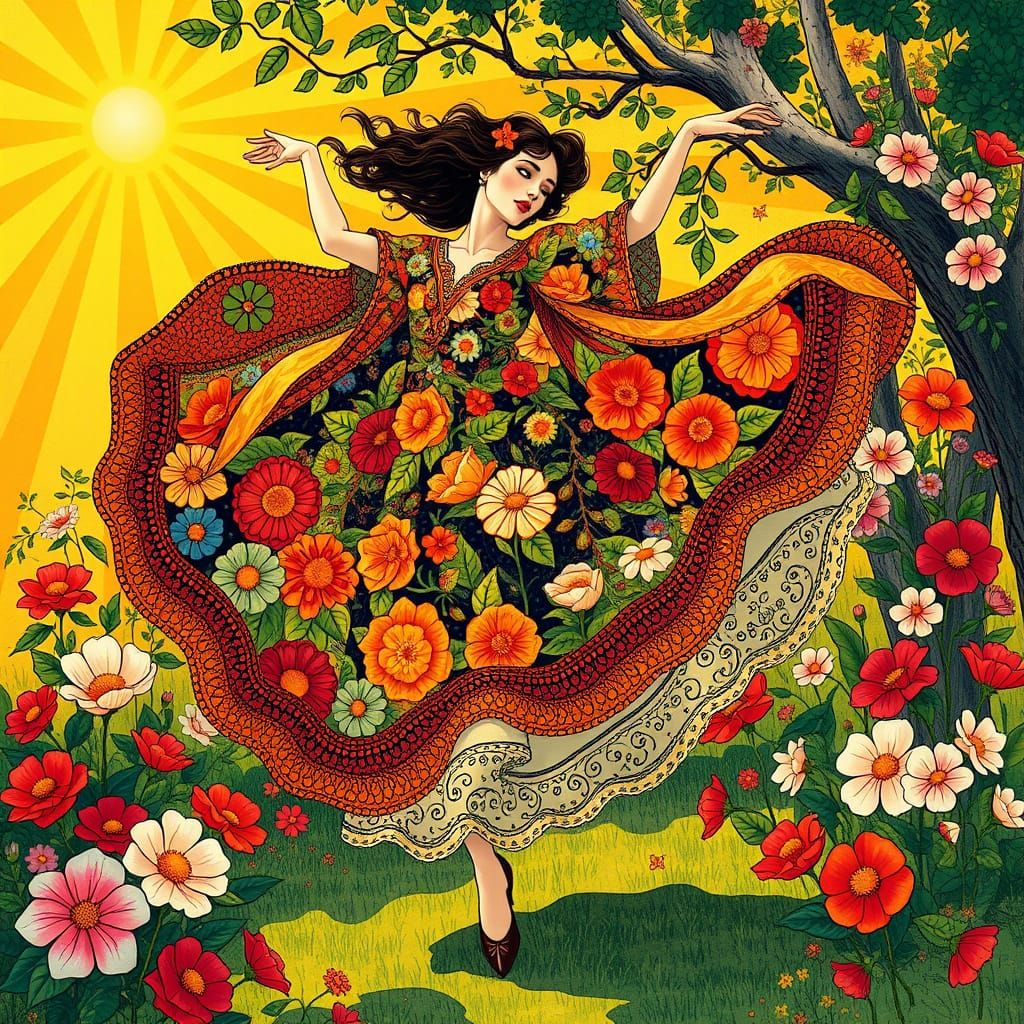 Floral Dancer in Art Nouveau Style Garden