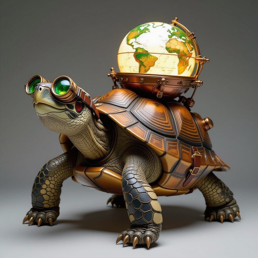 Steampunk Turtle Bearing Earth Globe