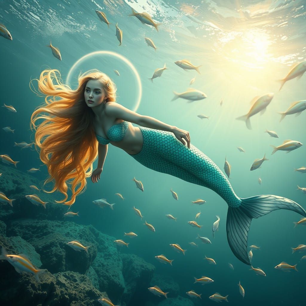 Majestic Mermaid Shines in Crystal Waters