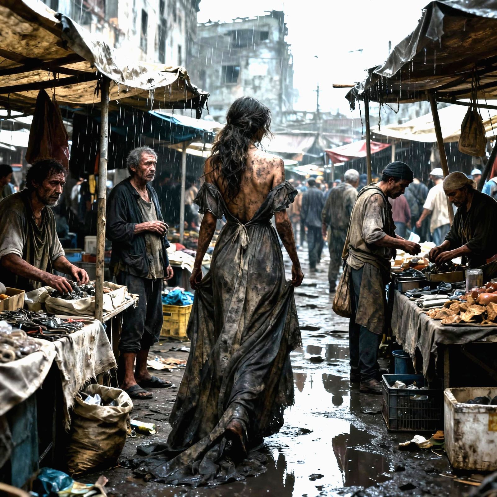 Gritty Market Scene in a Collapsing City