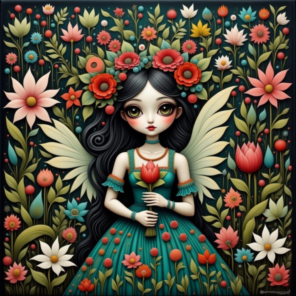 Whimsical Dark Romance in Woodcut Style