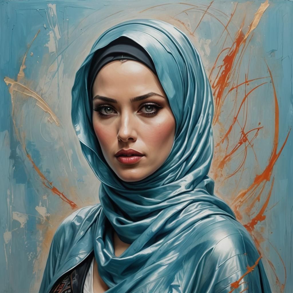 Enigmatic Hijabi Portrait with Twilight Cosmic Details