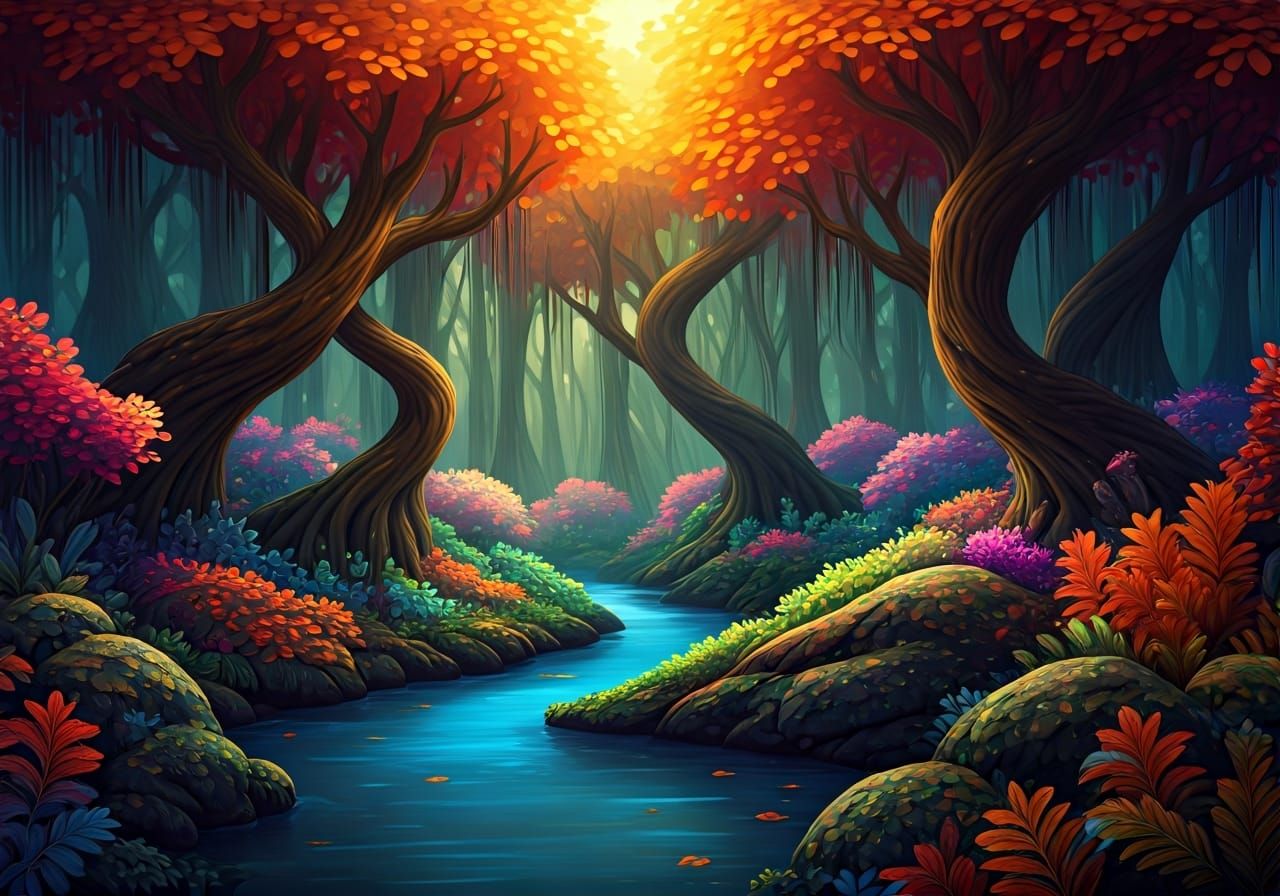 Enchanted Forest Brook: A Fantasy Landscape