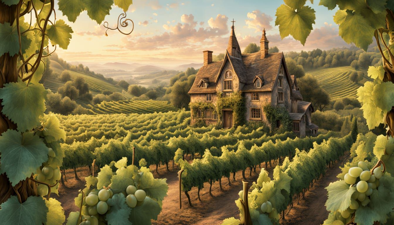 Surreal Vineyard Maze in Whimsical, Biological Style