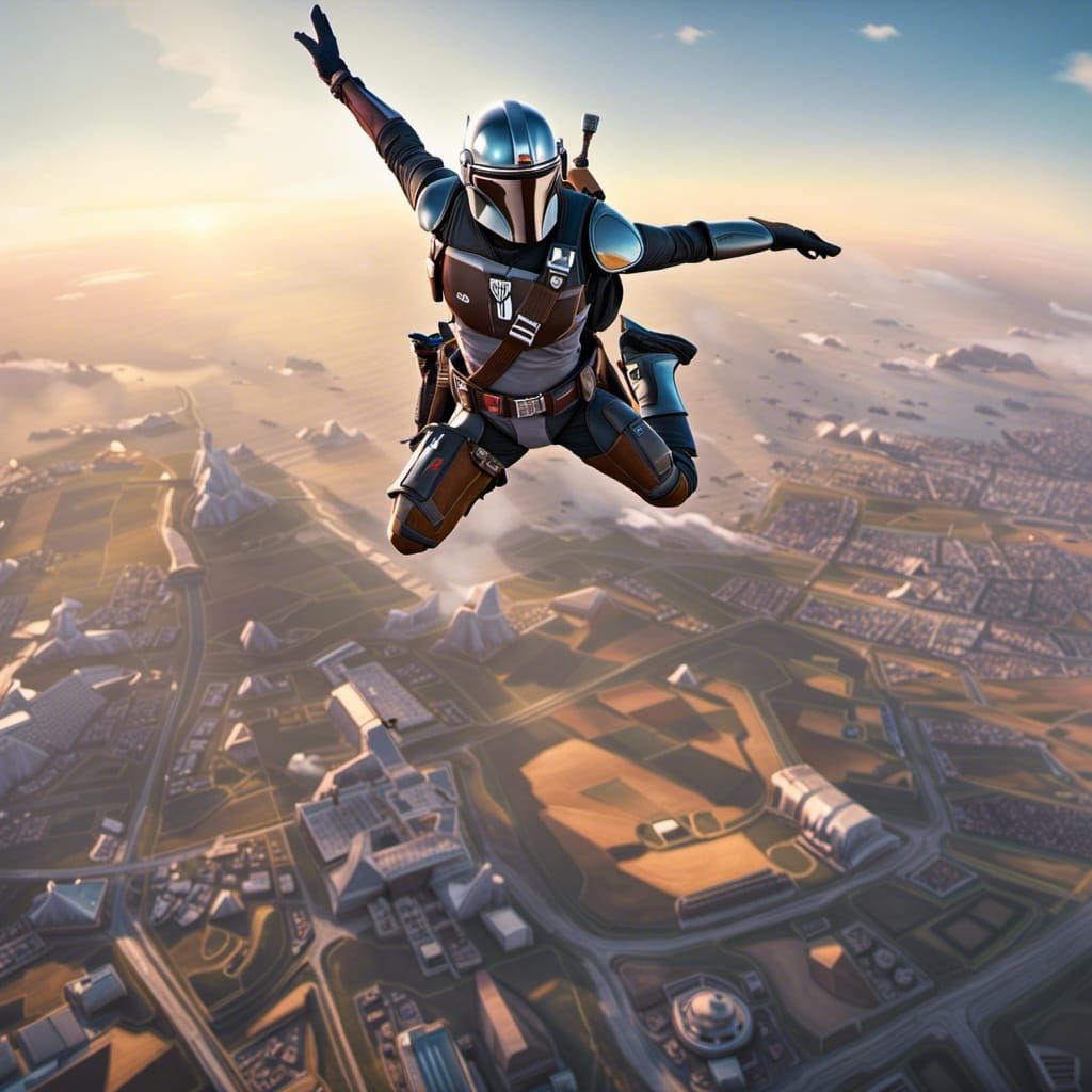 Bo-Katan Kryze Skydiving: A Hyperrealistic Space Fantasy