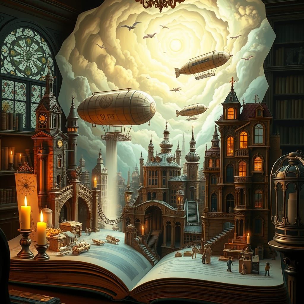 Steampunk City Pop-Up Book in Victorian Study