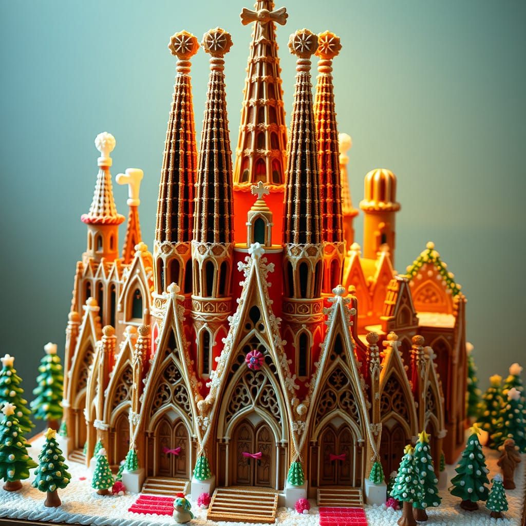 Gingerbread Sagrada Familia in Whimsical Gothic Style