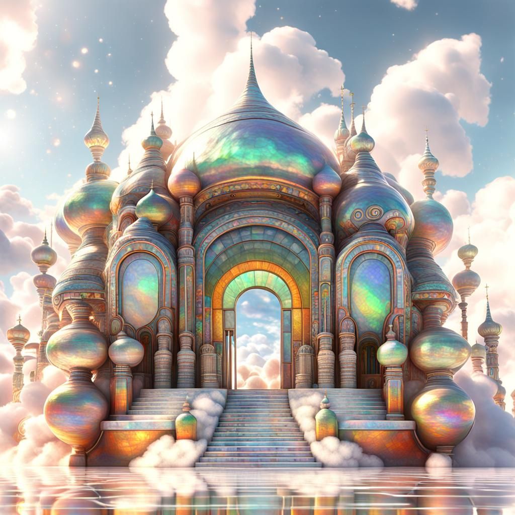 Futuristic Temple Palace in Shimmering Pastel Colors
