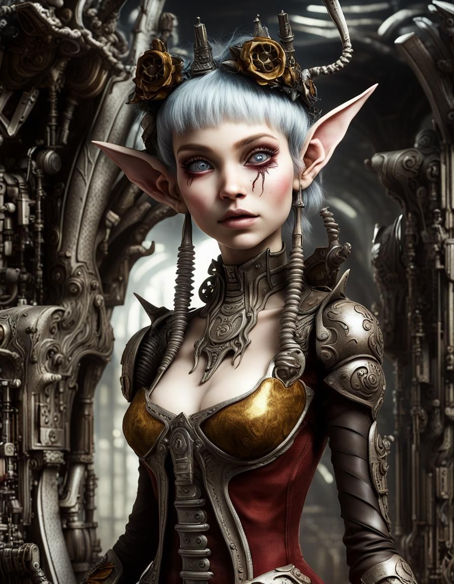 Biomechanical Elf Doll Hybrid with Weapons