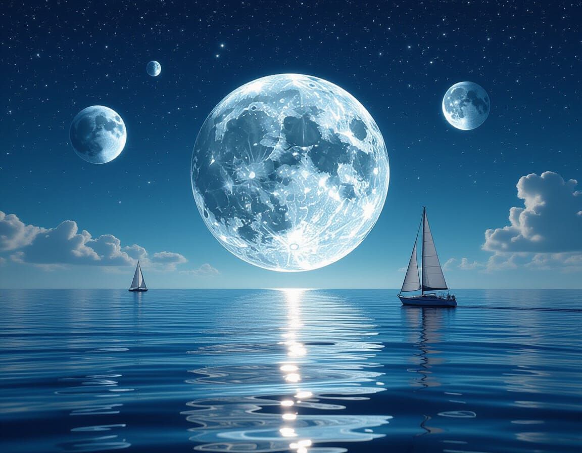Glass Moon Floating Over Calm Sea at Night