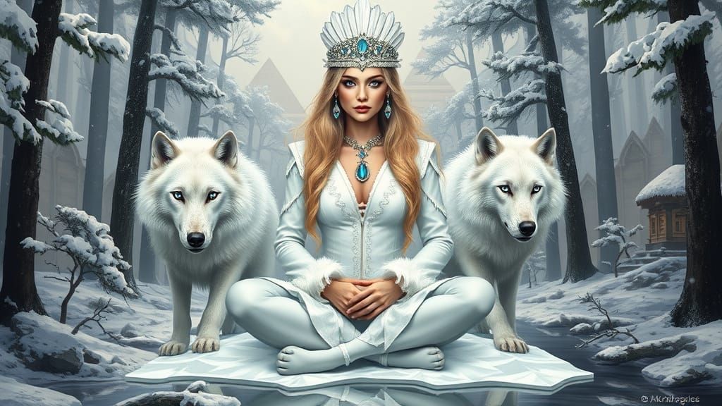 Empress with Wolves in Snowy Forest, Egyptian Metropolis