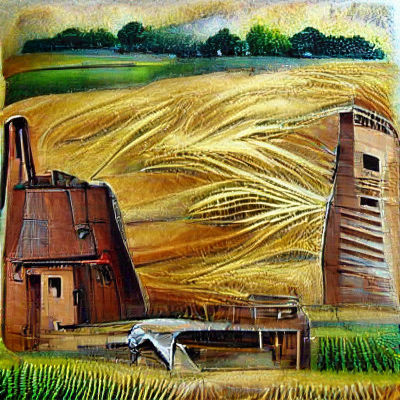 Idyllic Countryside Scene with Barn as Oil Painting