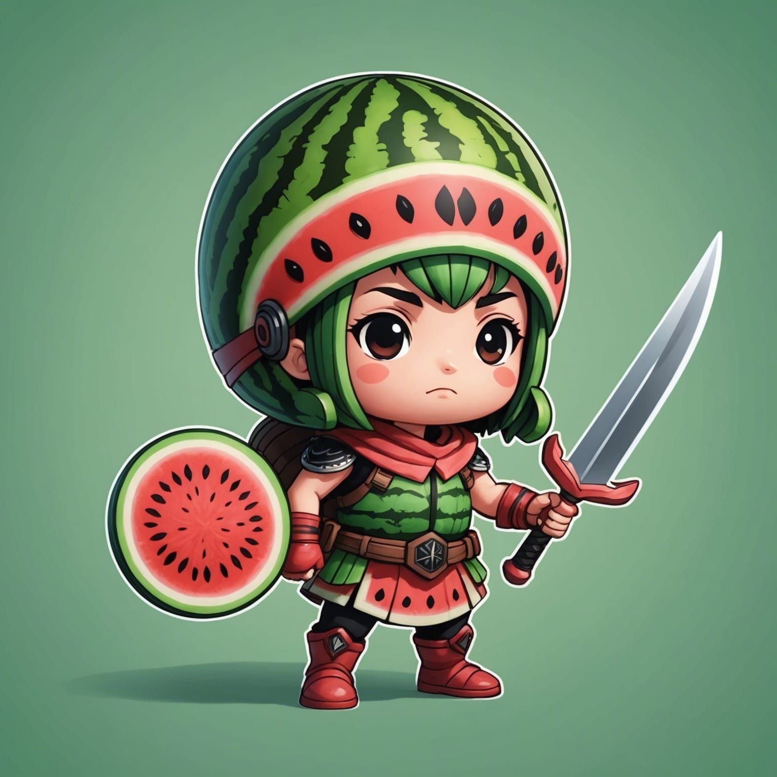Chibi Watermelon Warrior Character