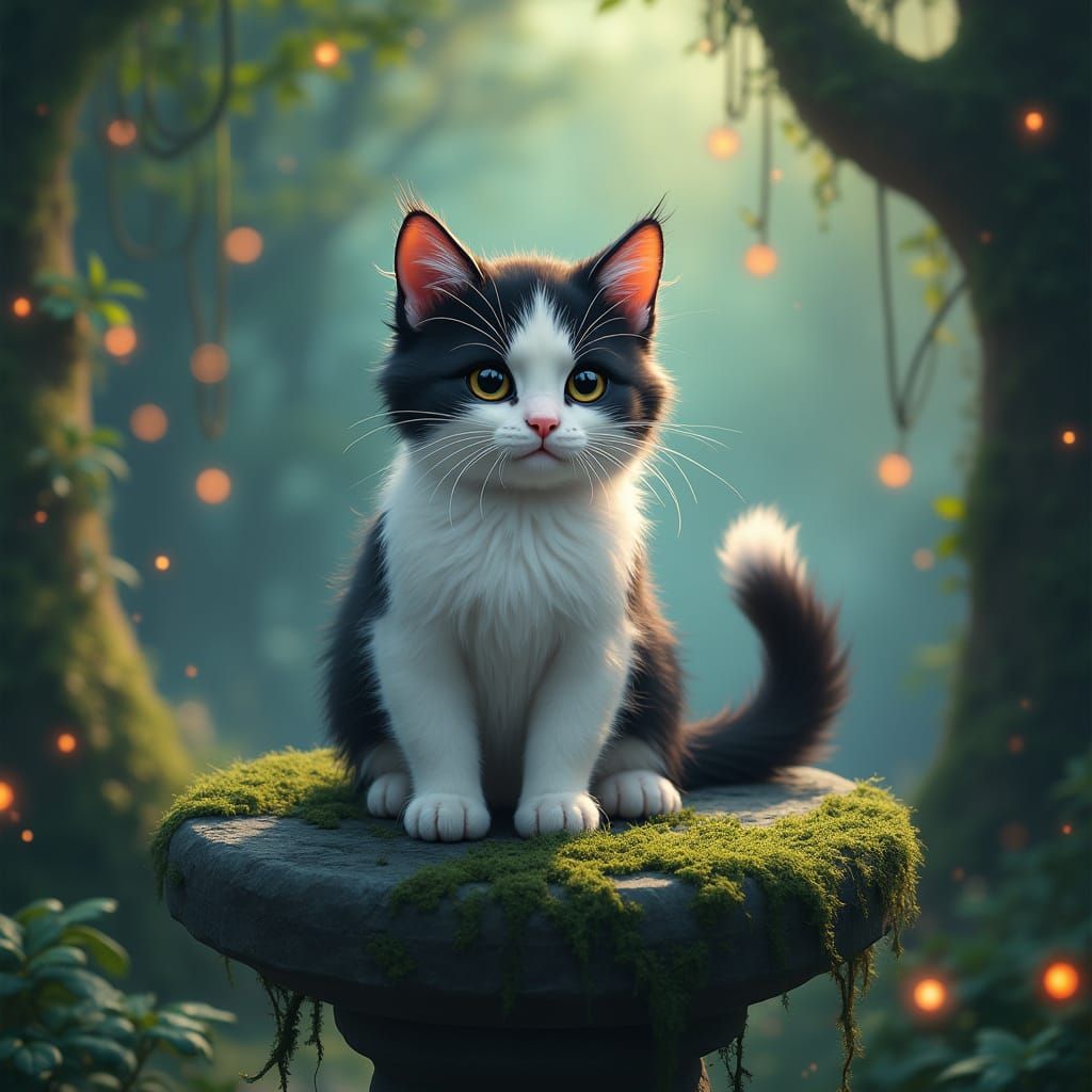 Whimsical Feline Fantasy in Dreamlike Setting
