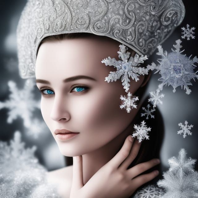 Stunning Snow Queen Portrait with Silver Filigree