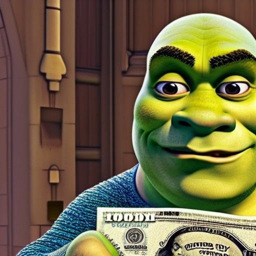 Sad Shrek with Empty Wallet at Bank