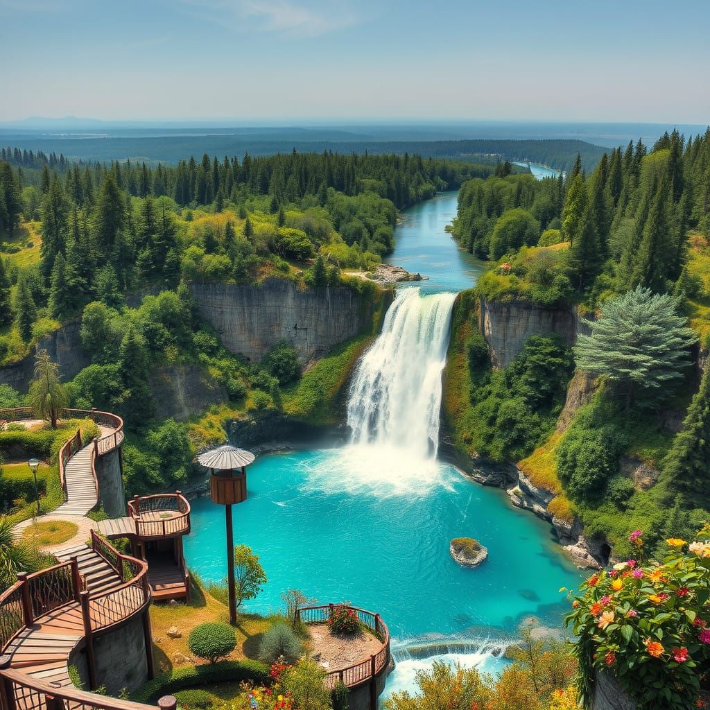 Surreal Waterfall Landscape in Emerald Forests