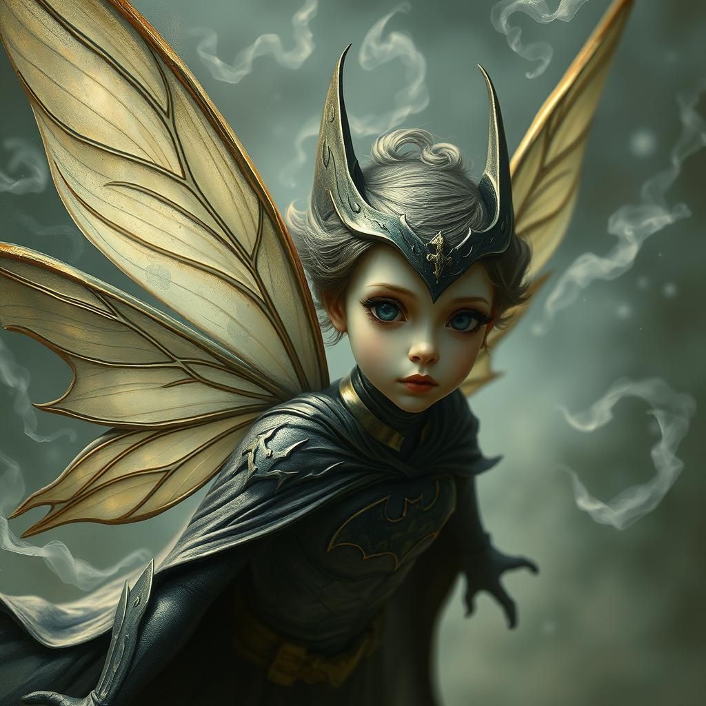 Batman Fairy in Ethereal Mist, Hyperdetailed Painting