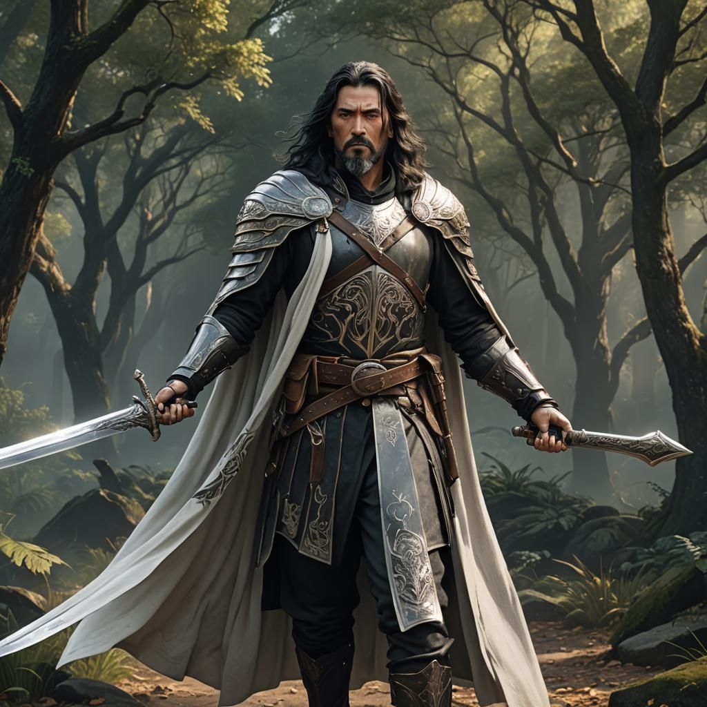 Fantasy Ranger with Sword: Detailed Matte Painting