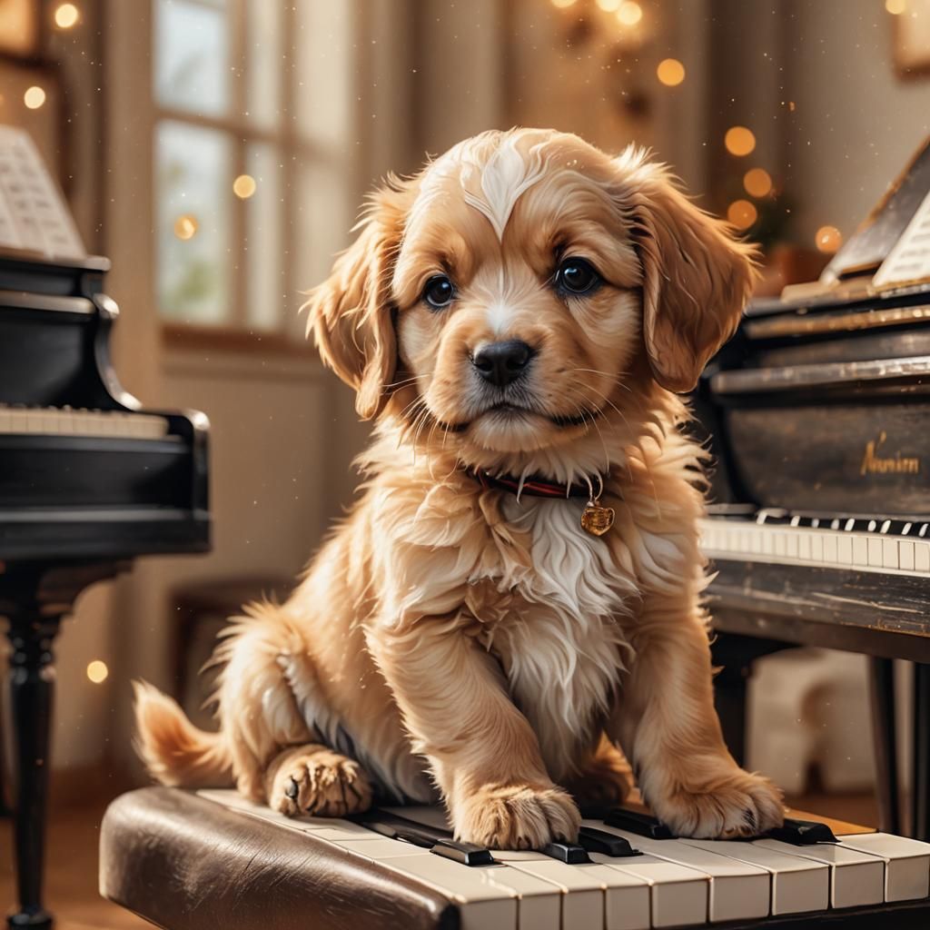 Puppy Plays Piano: Whimsical Digital Art